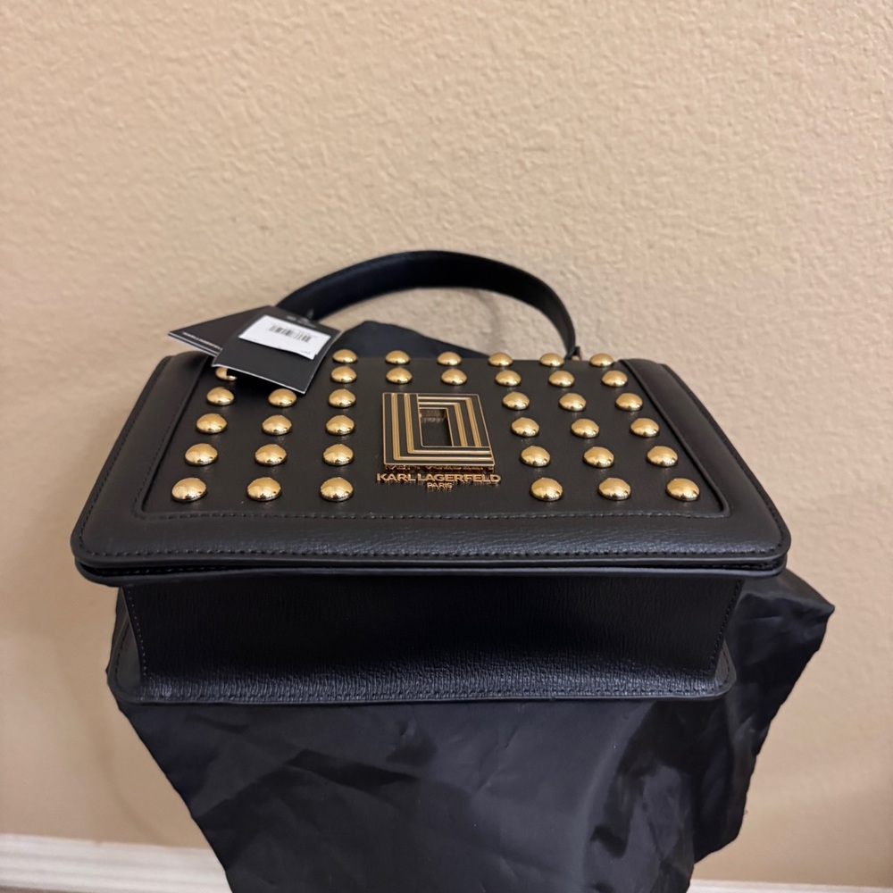 Women KARL LAGERFELD Edgy classic Dark Rock City Genuine Leather Crossbody purse - Picture 4 of 6
